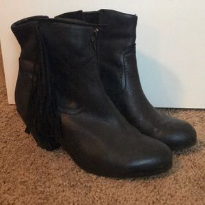 Black fringe ankle boots